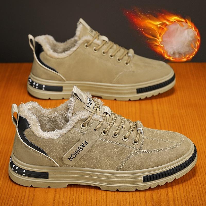 Men's Winter Fleece-Lined Shoes, New Style Work Shoes, Korean Versatile Casual Sports Skate Shoes, Men's Safety Work Shoes