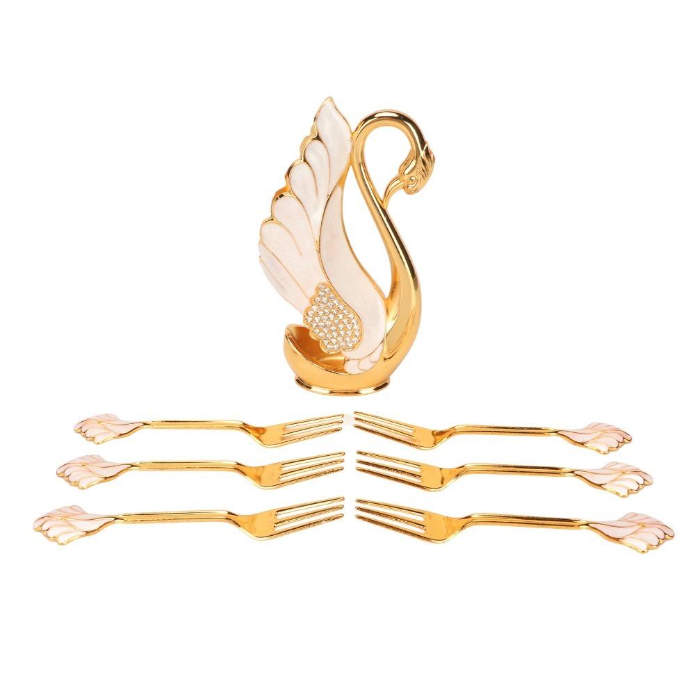 7pcs Golden Swan Base Holder Zinc Alloy Dessert Spoon Set Coffee Spoon Set For Bistros Bars B