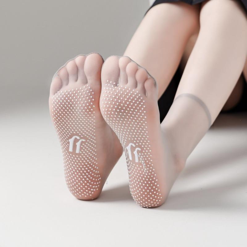 10 Pairs Anti-Slip Silicone Velvet Crystal Stockings Women's Wear Resistant Breathable Ultra-Thin Short Core Glue Package Mid-Calf Socks