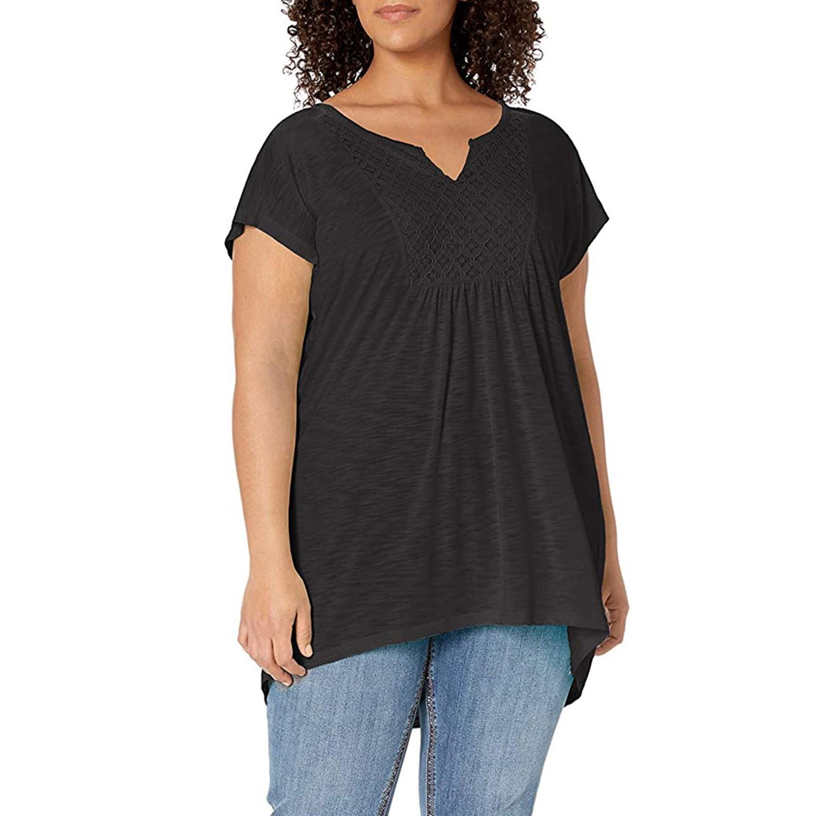 

Ladies Fashion Casual Tops V-neck Pullover Loose Casual High-Low Hem T-shirt XXXL чёрный