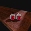 Fashion Cultivation Ruby Sapphire Emerald Square Stud Earrings Light Luxury Fashion Full Diamond Stud Earrings