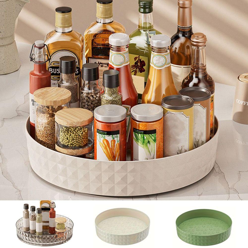 Plastic 360° Rotating Kitchen Spice Rack Non-Slip Fruit Plate Tray Cabinet Organizer  Desktop
