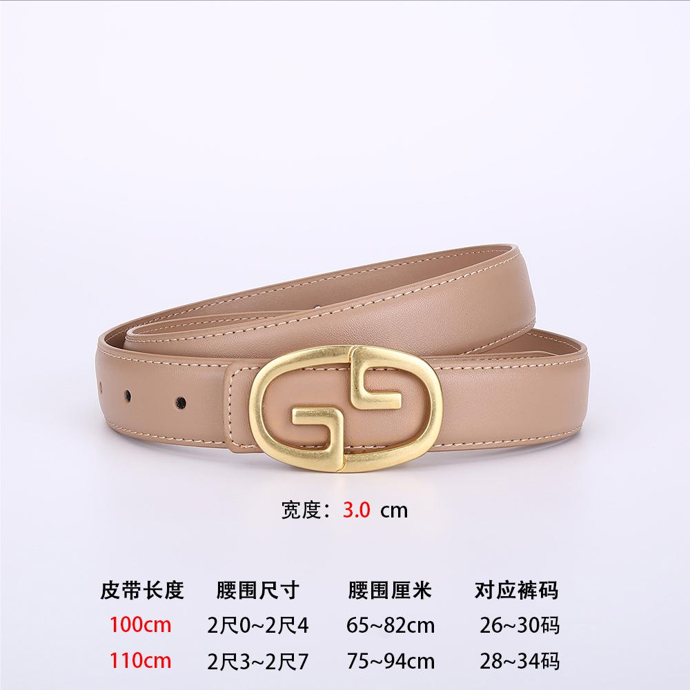 Double G Belt Leather Women'S Personality Belt Women'S Premium Alloy Business Belt