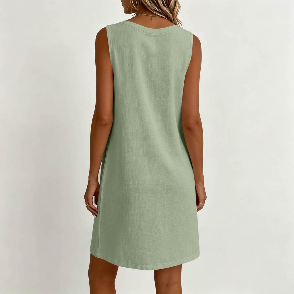 Women Casual Pocket Slip Dress Long Length Sleeveless Comfortable Loose Fit Summer Dress with Adjustable Straps and Side Pockets