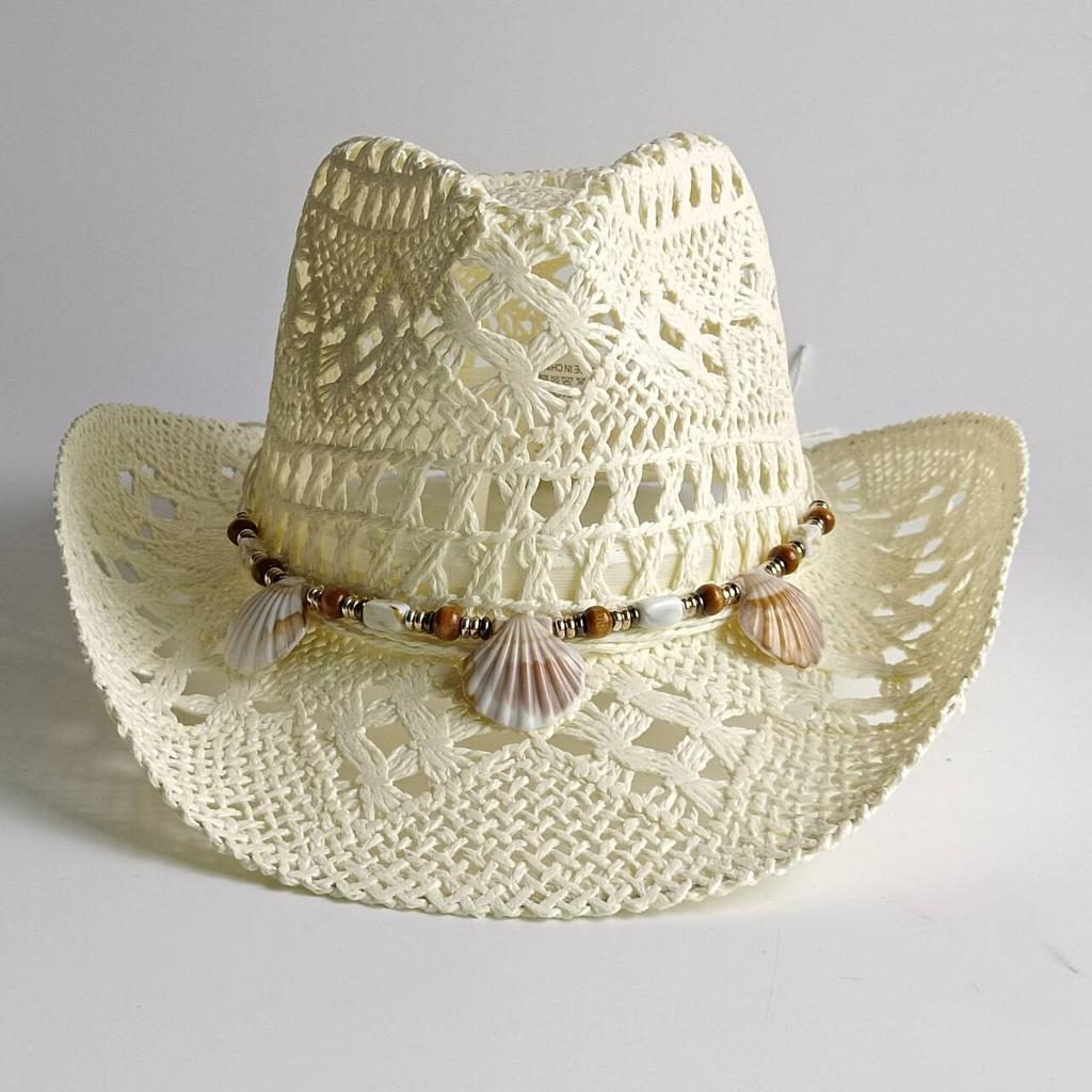 Westliche Cowboyhüte Strand Böhmischer Strohhut Holzperlen Hohlraum Sonnenschutzhut Muschel Damen Herren cowboyhut