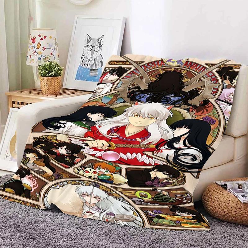 Digital Print Anime Fleece Blanket Sofa A-Inuyasha Microfiber Bedding Warm Winter Bed Camping Nap Fluffy Soft Blankets King Size
