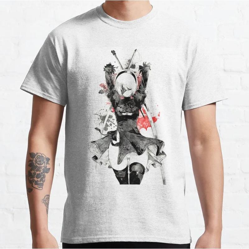 Mens Shirt Yorha Nier Automata T Shirt 100 Cotton Tops Funny Short Sleeve Crew Neck YoRHa No 2 Type B Big Size TShirts
