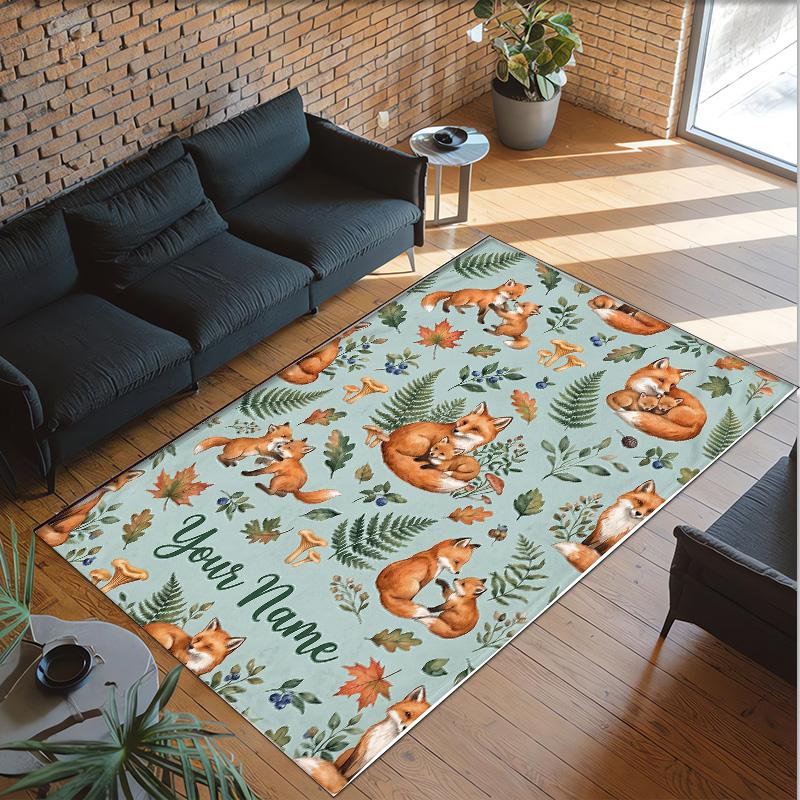 Fox Theme Crystal Velvet Floor Rug Personalized Custom Name Text Warm Carpet Home Decoration