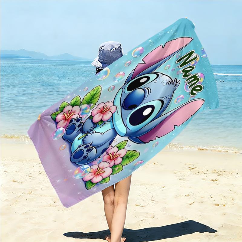 Personalized Good Morning, Stitch Coffee Beach Towel Microfiber Beach Towel Thin Absorbent for Beach Swimming Yoga Bath Sports. 0910302
