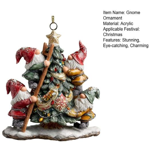 2D Gnome Christmas Tree Ornament Acrylic Gnome Hanging Ornament Cute Car Rearview Mirror Charm for Home Party Decor