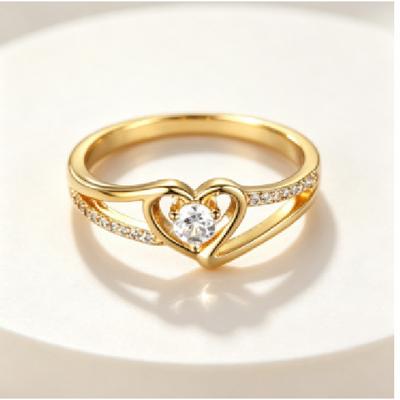 Korean-style Delicate Ring with Intertwined Heart-shaped Cubic Zirconia Simple Double-layer Ring with Diamond Accents
