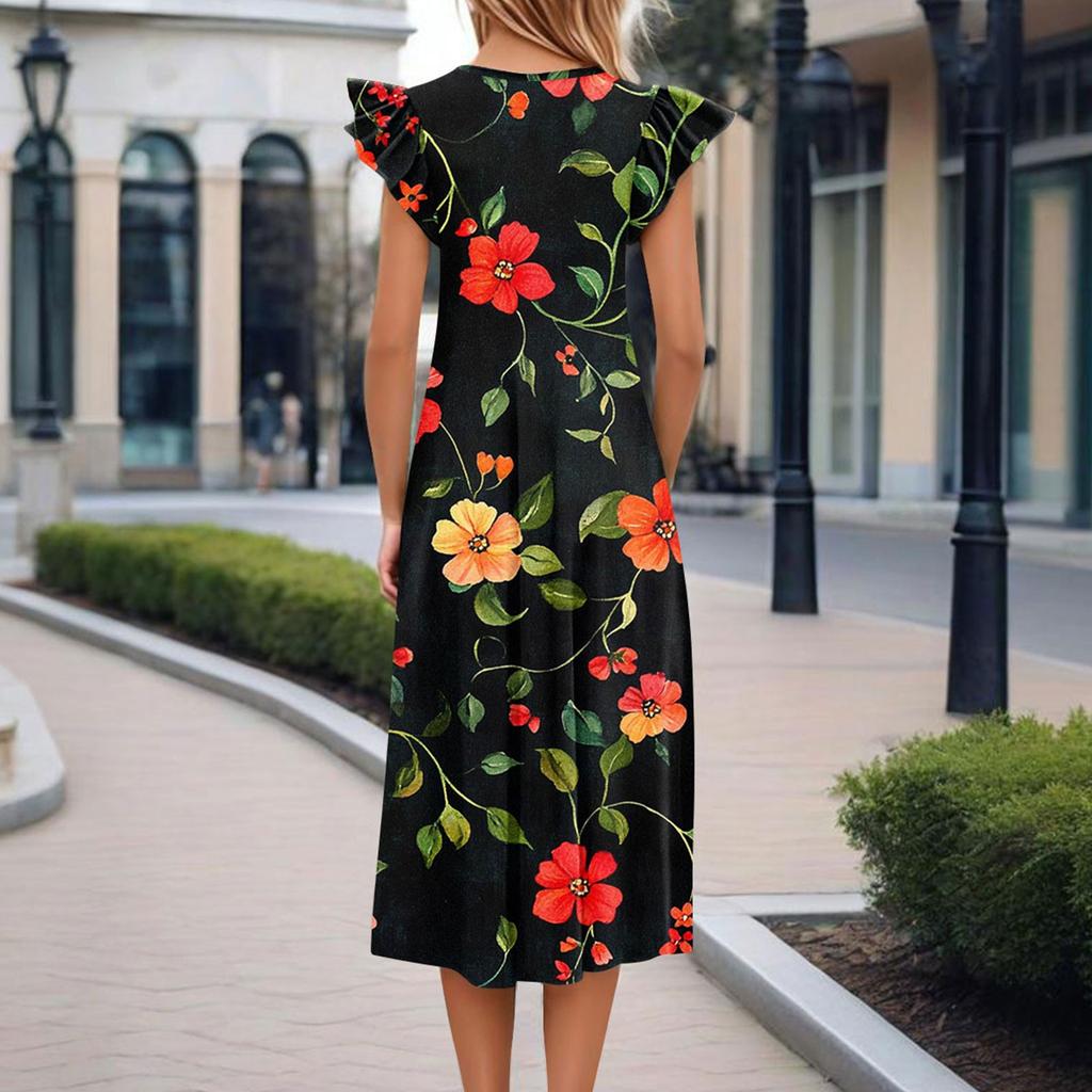 Women's One-piece Short Sleeve Flared Sleeve Loose Casual Floral Print Round Neck Dress