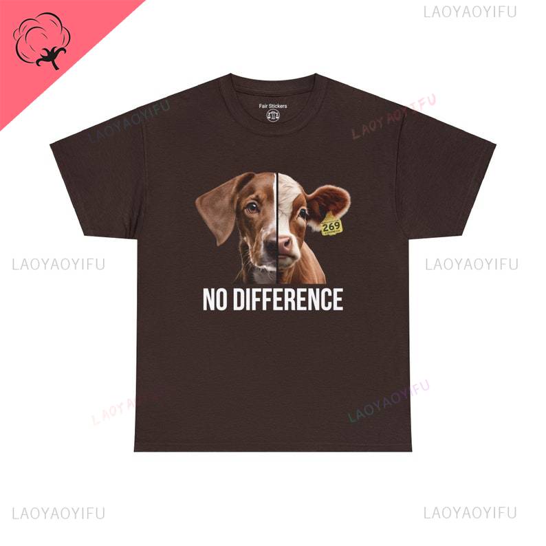 Veganský aktivistický t-shirt Antispeciesismus Žádný rozdíl Milovníci telat a psů Nápady na dárky pro rostlinnou stravu pro osvobození zvířat Tričko