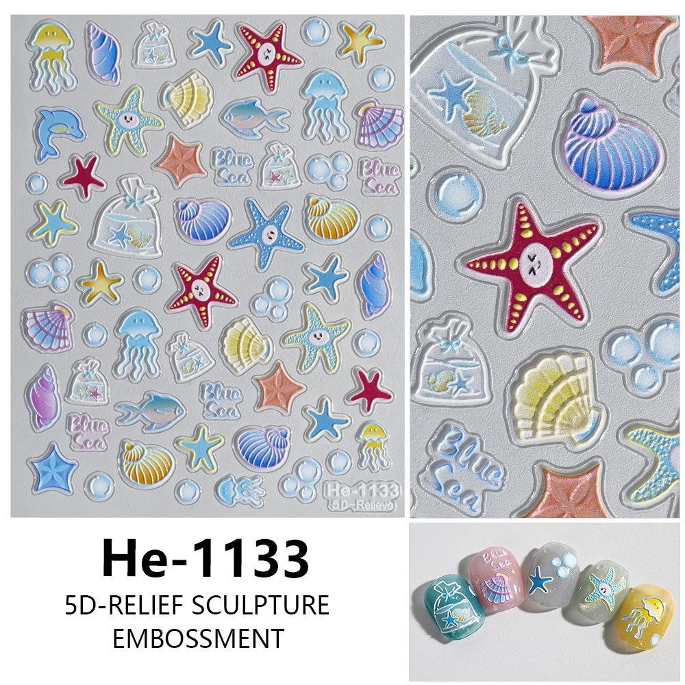 Redanco 5D Embossed Starfish & Seashell Nail Art Stickers HE-1134