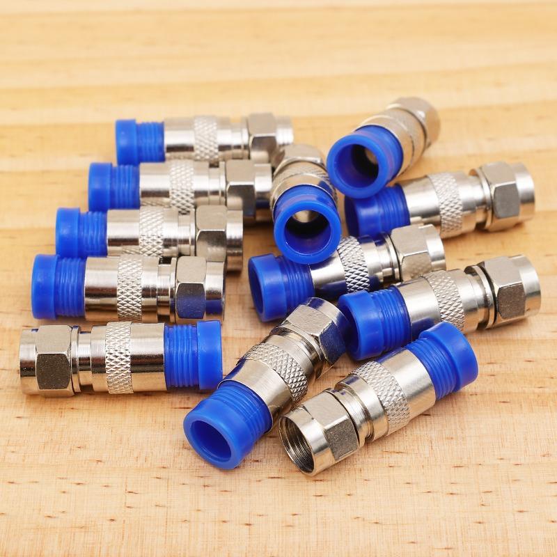 5/50x RG6 Compression Connectors Waterproof F Connector with Blue Insulation Sleeves for Secure Electric Cable Joining Supplies