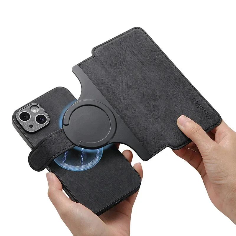 Flip PU Leather Card Holder Case for IPhone 18 17 16 15 14 13 12 11 Pro Max 17E 16E Magnetic 2 in 1 Full Protection Wallet Cover