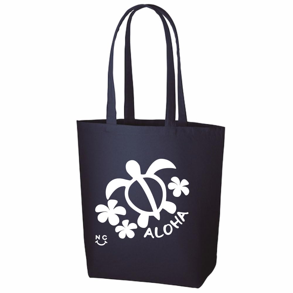 

Hawaiian Tote Bag Honu Plumeria ALOHA Canvas Fabric Heavy Cotton 12oz Medium Size [nc-smile] (Midnight Blue)
