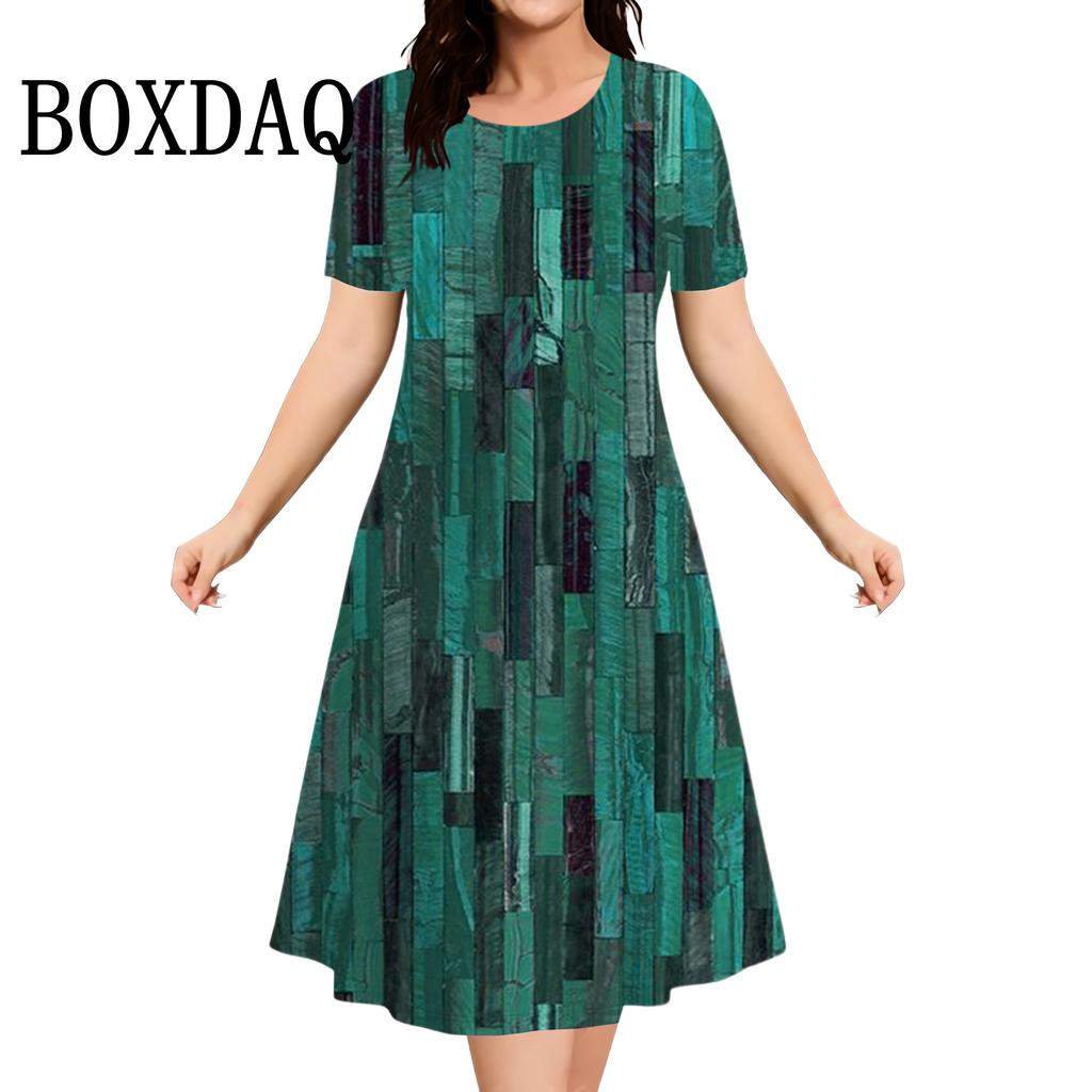 Women Fashion Short Sleeve Dresses Female Vintage Summer Casual Clothing