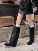 Cowhide Version Retro Platform High Tube Leather Boots Fat Mm Big Tube Circumference Round Head Thick Heel Trouser Tube Boots Women's Western Boots