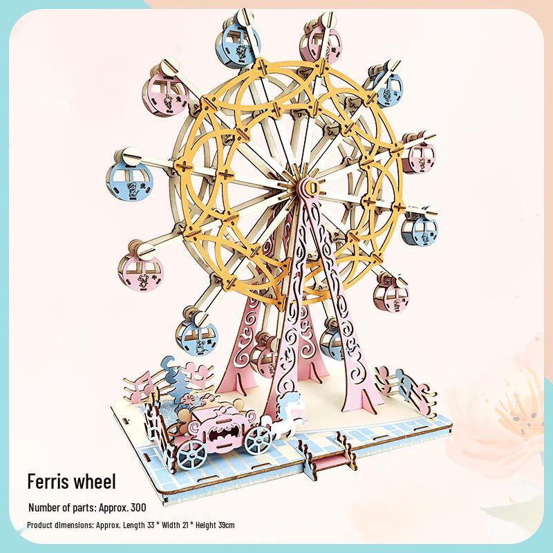 Girls' DIY 3D Wooden Ferris Wheel Puzzle - Educational Assembly Toy