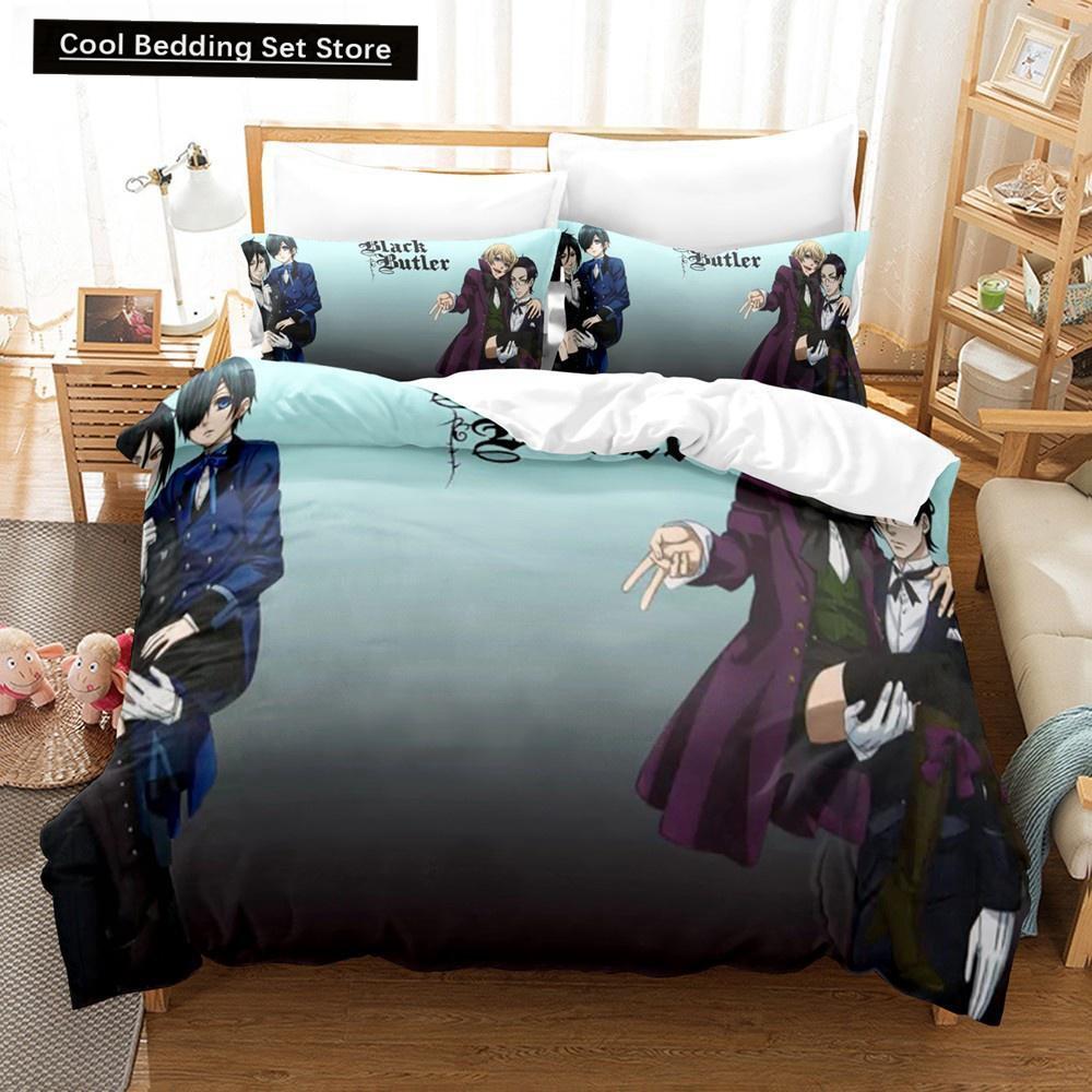 Nou Anime Black Butler Lenjerie de pat Cool Sebastian Ciel Dakimakura Set lenjerie de pat Adult Husă de pat dublu Husă de pat din microfibră