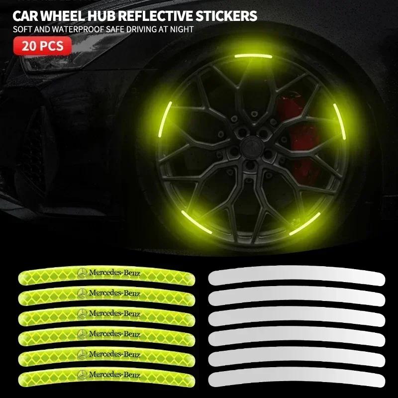 CSC1 Car Wheel Fluorescent Sticker Hub Sticker Reflective Warning for Mercedes Benz B/C/E/S Class A Class C200L GLC GLK New CLA GLA