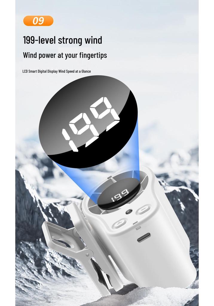 T511 High-Speed Clip-On USB Mini Fan with Digital Display and Lanyard