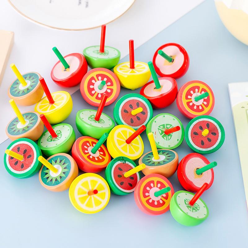 Colorful Wooden Fruit Gyro Traditional Nostalgic Children'S Cartoon Wooden Enlightenment Kindergarten Toy Wooden Gyro