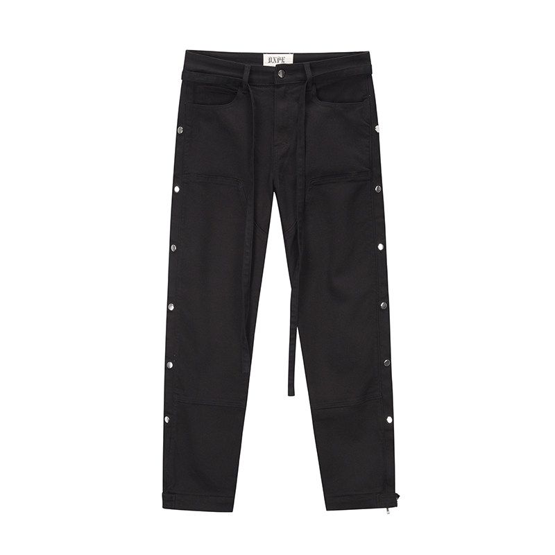 Fog High Street Style Breasted Side Slit Ribbon Fit Straight Jeans Men's Trendy Black Slimming All-Match Trousers