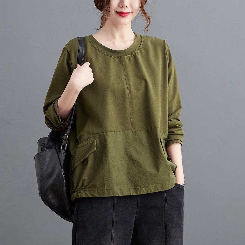 

Xinxing 2025 Spring Loose Long Sleeve Solid Color T-Shirt with Back Diagonal Closure L [112-126] зелёный