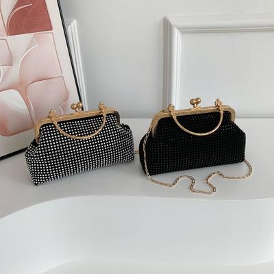 Parlak Elmas Dokusu Trend Kişilik Elmaslarla İşlenmiş Moda Günlük Zincirli Çapraz Askılı Omuz Taşınabilir Kabuk Çanta Kadın