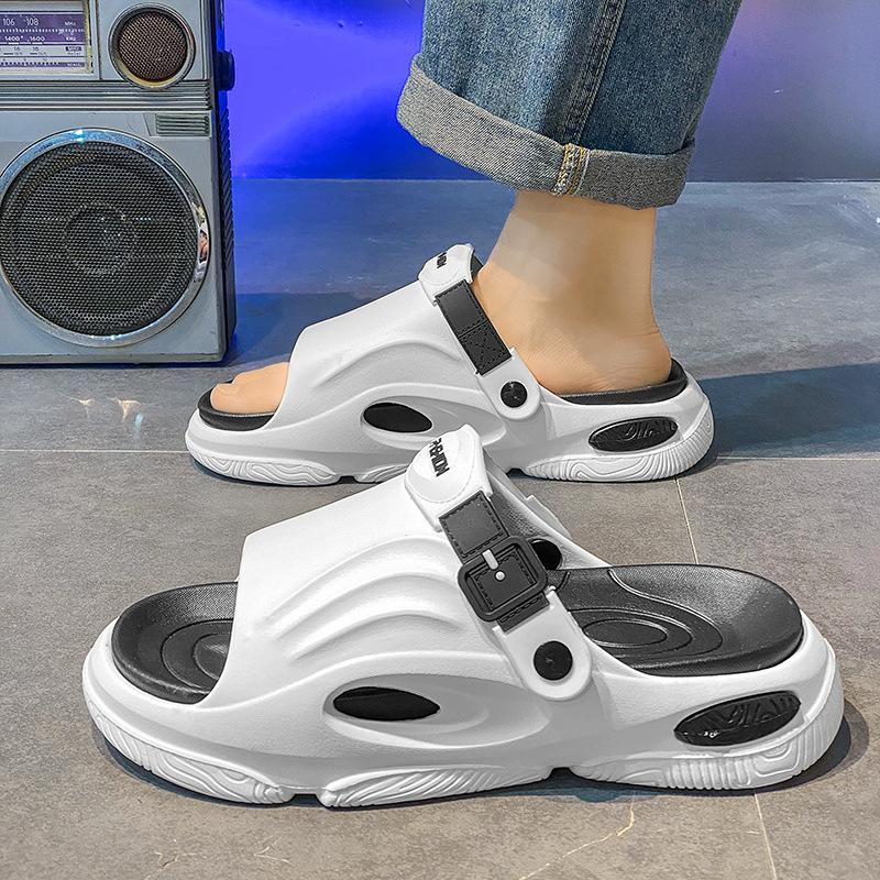 Papuci de vară noi pentru bărbați 2025 cu talpă groasă anti-alunecare, tip șlap cu o bandă, sandale casual de plajă pentru bărbați pentru purtare în interior și exterior