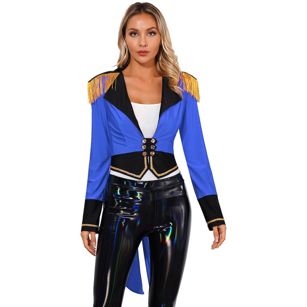 Womens Circus Ringmaster Tailcoat Double Breasted Deep V Neck Halloween Cosplay Jacket