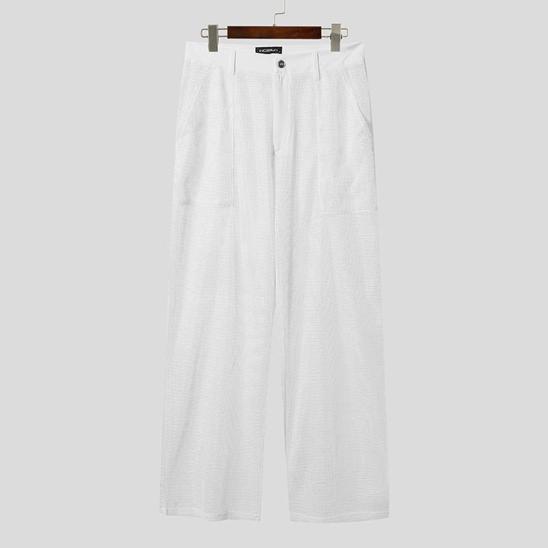 

INCERUN Мужские брюки с молнией на талии, повседневные, с сетчатыми вставками, прозрачные, длинные 5XL белый