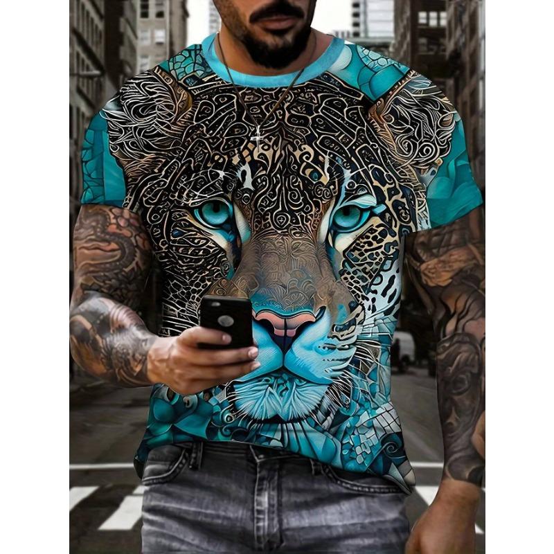 

Летняя футболка с круглым вырезом, с 3D-принтом в виде головы животного, модная повседневная мужская футболка с коротким рукавом 6XL