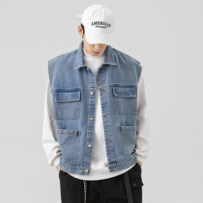 Streetwear-Marke gestapelte Denimwesten für Männer und Frauen im gleichen Stil Frühling und Herbst stark gewaschen High-End lockere Workwear-Jacken