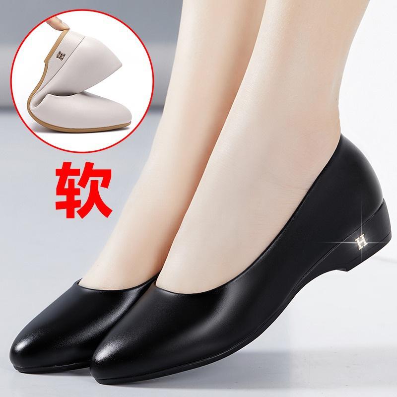 Spring New Fashion Woman Ballets Metal Buckle Single Shoes Soft Leather Soft Sole Comfortable Flats Mother Shoes