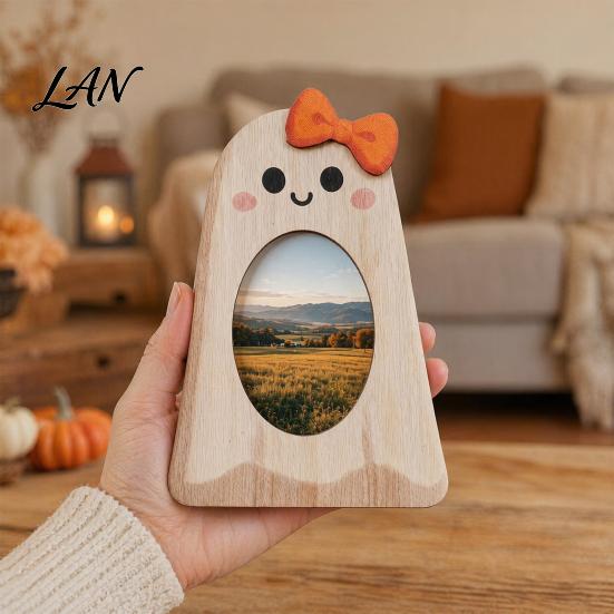 Cute Pumpkin Picture Holder Halloween Wooden Photo Frame, Pumpkin/Ghost Frame for Wall Creative Room Decor Hanging or Desktop Display, Personalized