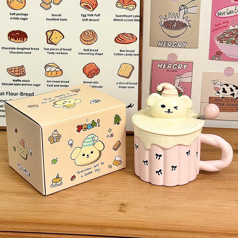 Funny Dog Ceramic Cup Souvenir Cup Household Water Cup with Lid Mug Birthday Gift Girl Coffee Cup