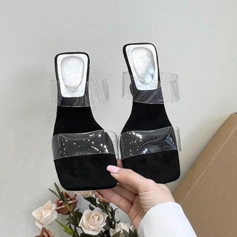 

Fashion Square Toe Women Slippers Summer Fashion Mid Heels Shoes Dress Elegant Woman Sandals 2025 New Trend Designer Beach Mujer Zapatos 39 серебряный