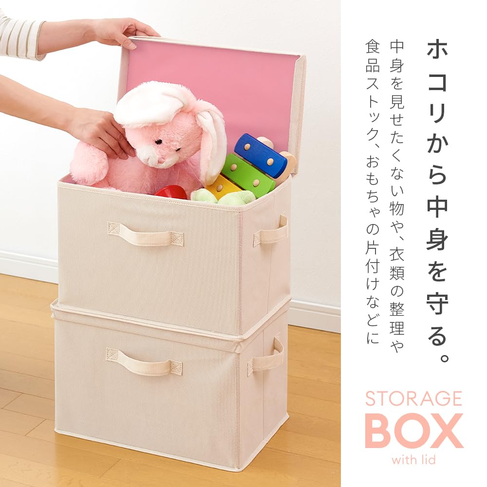 Aimedia Storage Set of Beige with Large Capacity for Clothing Storage Boxes, 2, Pink, Foldable, Lid, Non-woven Fabric, 24L, Stackable,