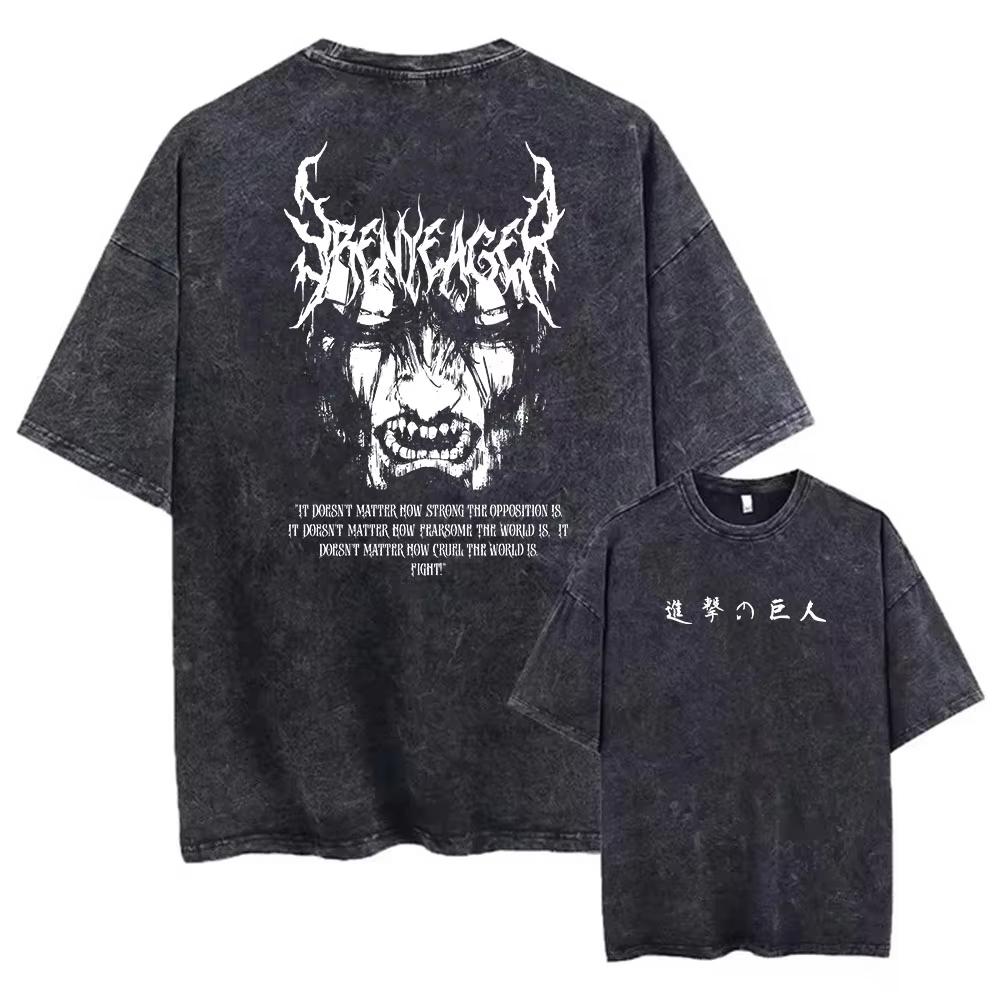 

Anime Attack on Titan Eren Jaeger Graphic T-shirt Men Vintage Manga Tshirts Casual Cotton Tee Harajuku Male Washed T Shirt M