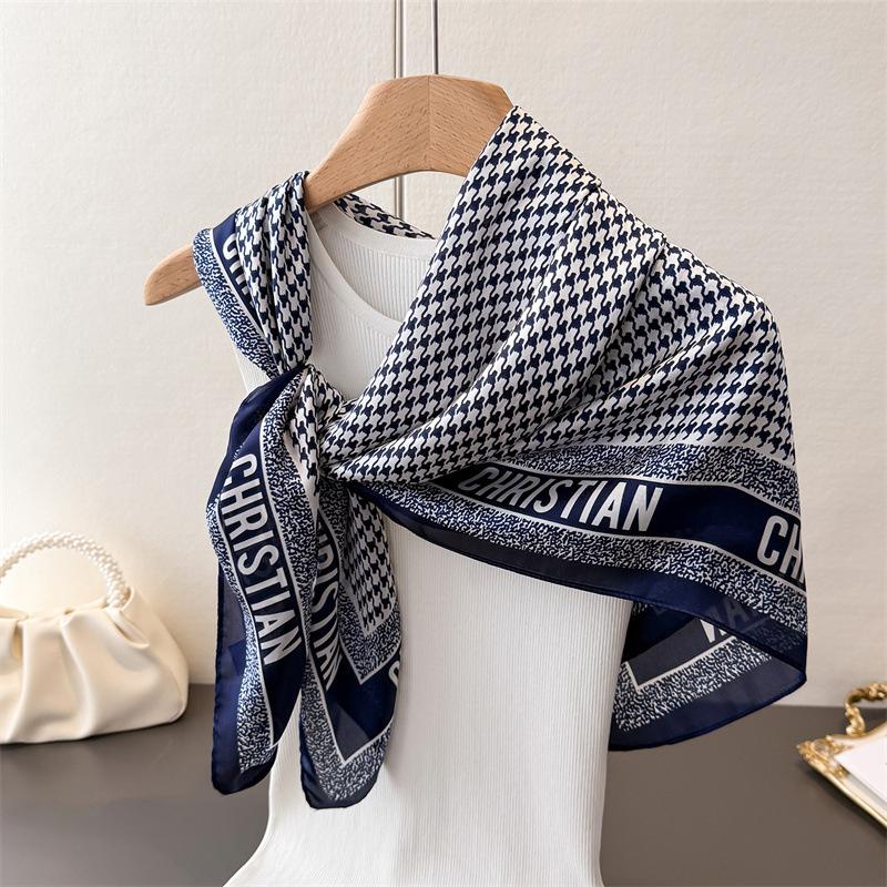 Thousand Birds Plaid Simulation Silk High-end Large Square Scarf Silk Scarf Printing Travel Shawl Scarf Sunscreen Headscarf Women's Scarf