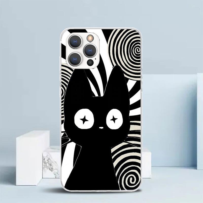 Cartoon Cute Black Cat Phone Case For IPhone 16 17 Air 16E 15 14 Plus 13 Mini 12 11 Pro Max 7 8 + SE 2020 Soft TPU Back Cover 16