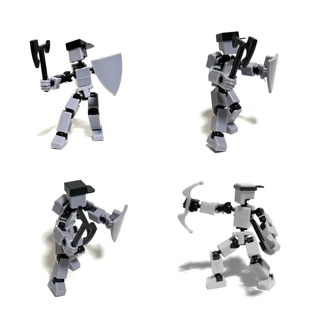 Articulated Robot 3D Action Decorative Assembly Plastic Articulated 9cm Block-shaped, Figure, Piece, Toy, Model, Doll, (gray)