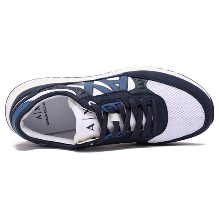 Armani Exchange Logo Decorated Thick Sole Mesh Lace-Up Casual Sneakers Low Top Lifestyle Shoes Men Sneakers White Navy-Blue XUX090XV276S563