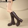 Autumn Winter Platform Thick Heel Women Knee High top Punk Back Zippers Retro Ladies Knight Botas for Adult Women