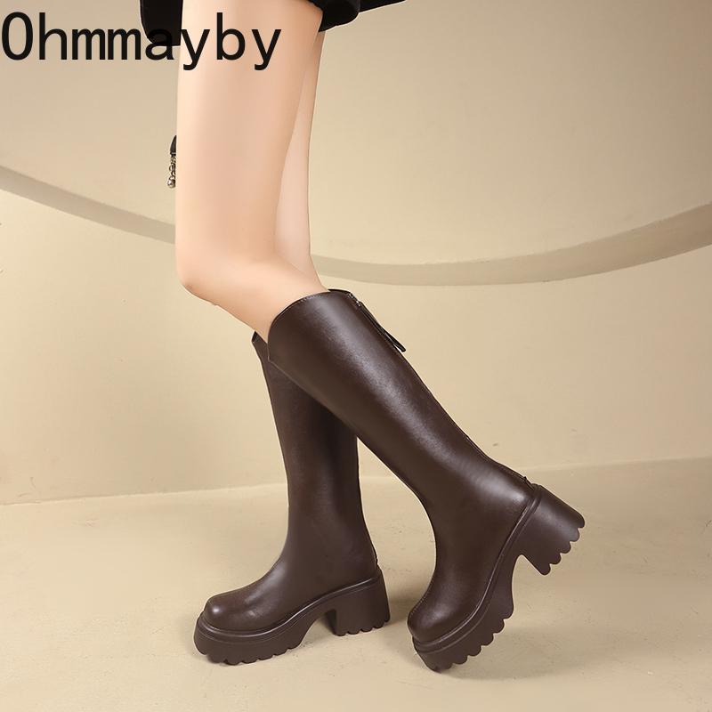 Autumn Winter Platform Thick Heel Women Knee High top Punk Back Zippers Retro Ladies Knight Botas for Adult Women