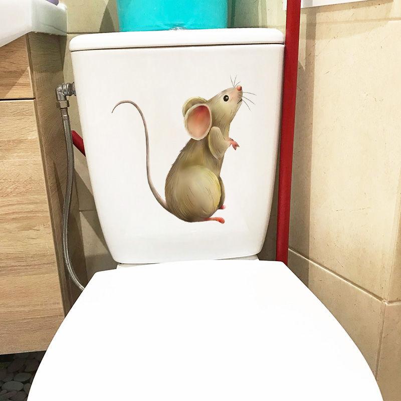 Mouse Looking Up Funny Toilet Stickers Cartoon Urination Toilet Lid WC Door Sticker Removable Self-Adhesive Decor