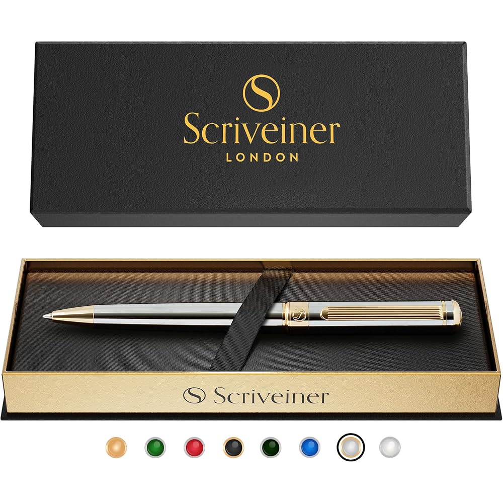 Scriveiner Scribner Ballpoint Pen, Silver, Silver, Chrome Finish, Real Gold Plated, Schmidt Refil...